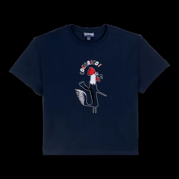 Le Père & Fils Homme Haut De Gamme Bleu Marine / Bleu T-Shirt En Coton Organique Garçon Cocorico ! Vilebrequin