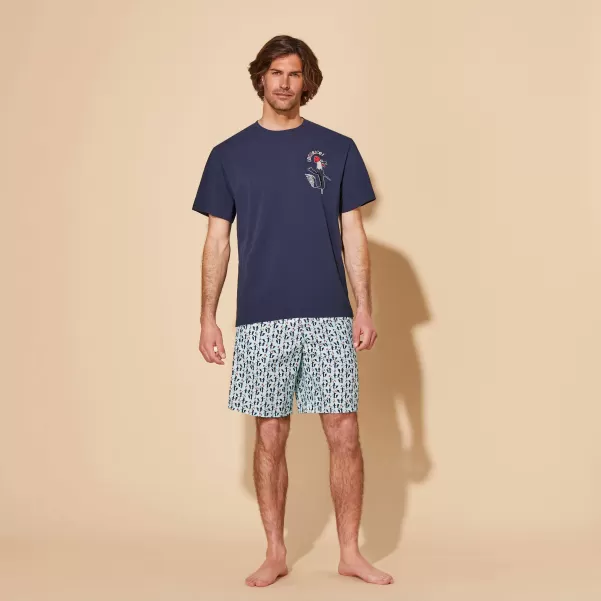 Homme Le Père & Fils Bleu Marine / Bleu T-Shirt Oversize En Coton Organique Homme Cocorico ! Vilebrequin Qualifié