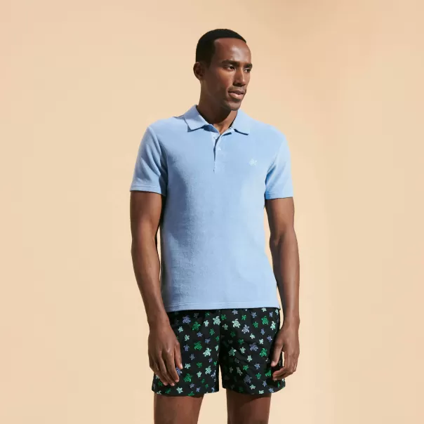 Polos Vilebrequin Divin / Bleu Homme Qualité Polo En Coton Éponge Organique Homme Uni