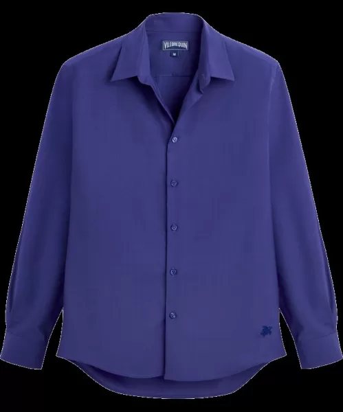 Vilebrequin Chemises Purple Blue / Bleu Homme Pratique Chemise En Laine Homme Unie