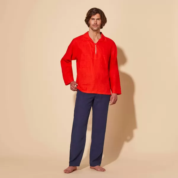 Chemises Homme Bon Marché Coquelicot / Rouge Vareuse Unie En Lin Vilebrequin