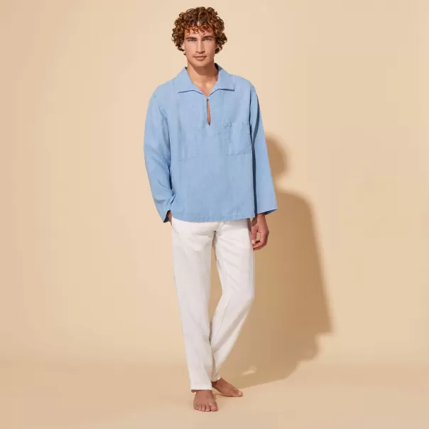 Chemises Vareuse Unie En Lin Coloration Minérale Précision Homme Source / Bleu Vilebrequin