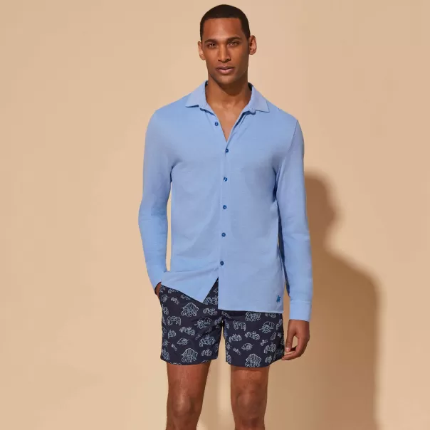 Vilebrequin Acheter Thalassa / Bleu Homme Chemises Chemise En Piqué De Coton Changeant Homme