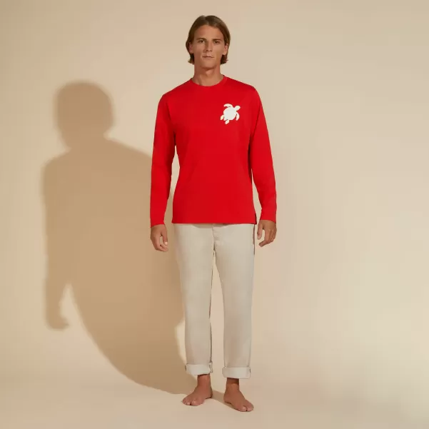 Prix Imbattable Vilebrequin Homme T-Shirts T-Shirt À Manches Longues En Coton Homme Patch Tortues Coquelicot / Rouge