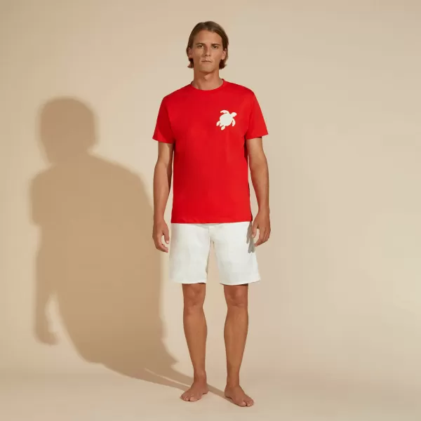 Homme Prix Modéré Coquelicot / Rouge T-Shirt En Coton Homme Patch Tortues Vilebrequin T-Shirts