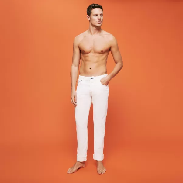 Homme Pantalon En Velours Côtelé 5 Poches Homme 1500 Raies Pantalons Promotion Off-White / Blanc Vilebrequin