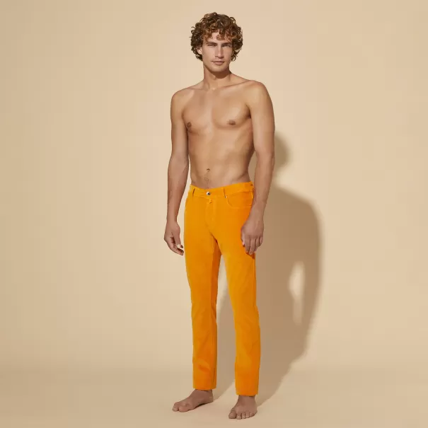 Vilebrequin Homme Pantalon En Velours Côtelé 5 Poches Homme 1500 Raies Carotte / Orange Pantalons Exaltant