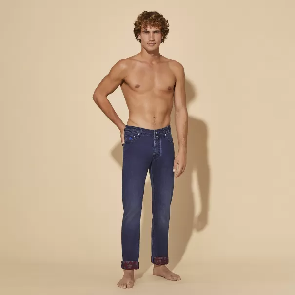 Homme Med Denim W2 / Bleu Vilebrequin Jean Stretch 5 Poches Homme Mosaïque Prix Plancher Pantalons