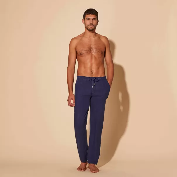 Pantalons Bleu Marine / Bleu Pantalon En Lin Homme Uni Homme Vilebrequin Coût