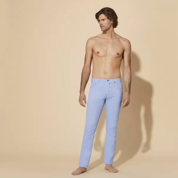 Homme Pantalon 5 Poches En Lin Et Coton Homme Uni Pantalons Originalité Divin / Bleu Vilebrequin