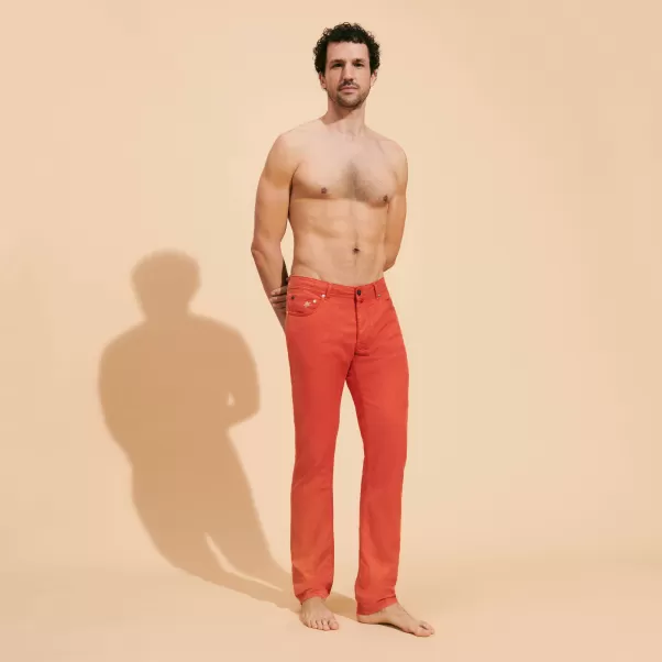 Pantalon 5 Poches En Lin Et Coton Homme Uni Homme Tomato / Rouge Innovation Pantalons Vilebrequin