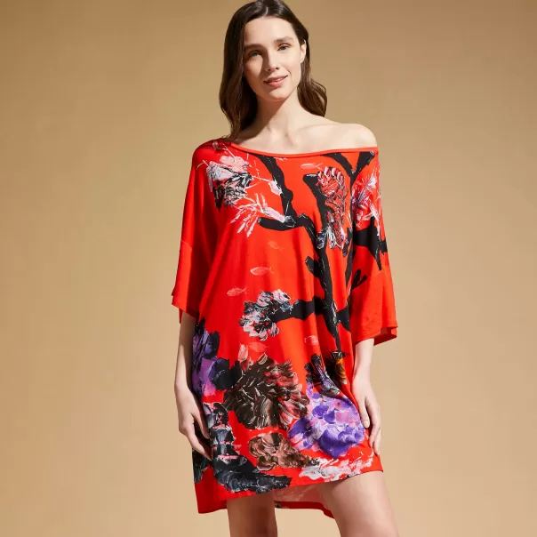 Femme Complet Robes Tunique En Viscose Femme Spring Flower - Vilebrequin X Patrizia Gucci Coquelicot / Rouge