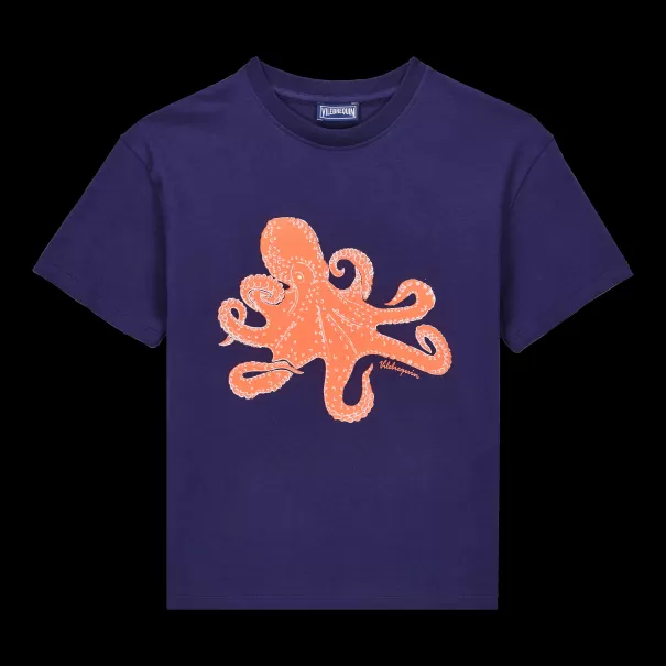 Liquidation T-Shirt En Coton Garçon Macro Octopussy Garçon Vilebrequin Bleu Marine / Bleu T-Shirts
