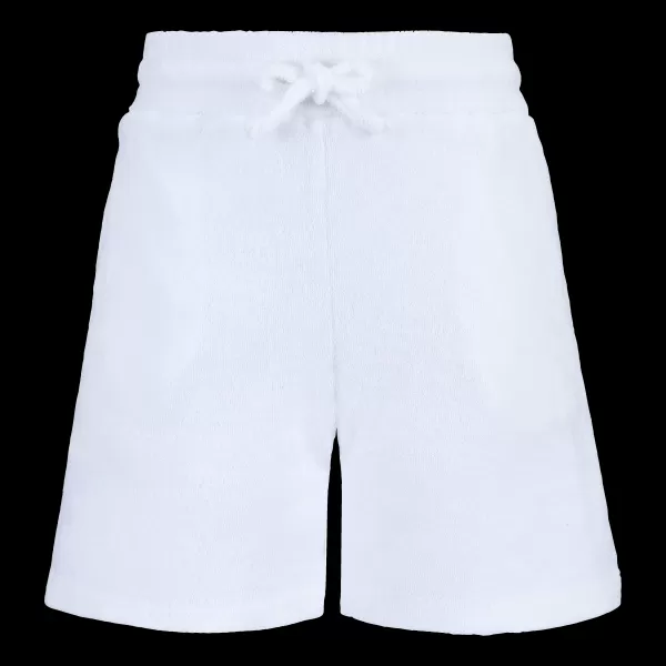 Vilebrequin Shorts Blanc / Blanc Bermuda En Éponge Garçon Uni Garçon Achat