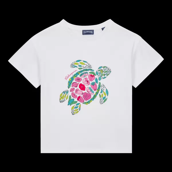 Fille Blanc / Blanc Épuré Vilebrequin T-Shirts T-Shirt En Coton Fille Provencal Turtle